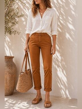 prAna Janessa Chino Pant Burnt Caramel Slim Ankle Organic Cotton Sz 4